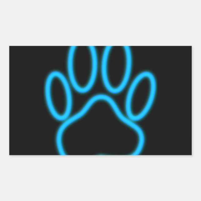 Blue Neon Dog Paw Print Rechteckiger Aufkleber (Vorderseite)