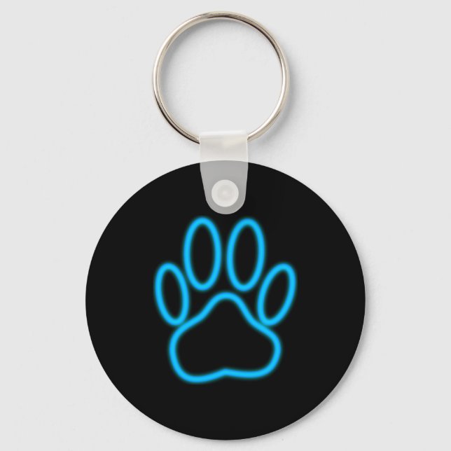 Blue Neon Dog Paw Print Schlüsselanhänger (Vorderseite)