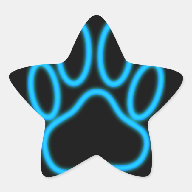 Blue Neon Dog Paw Print Stern-Aufkleber (Vorderseite)