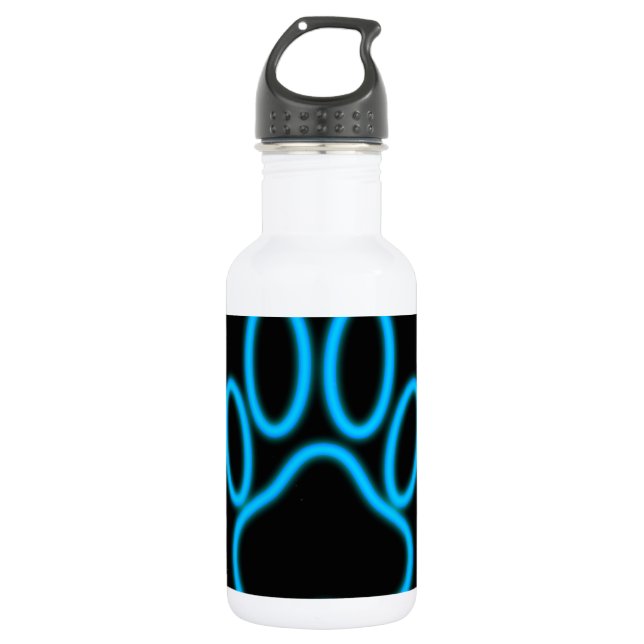 Blue Neon Dog Paw Print Trinkflasche (Vorderseite)