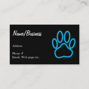 Blue Neon Dog Paw Print Visitenkarte