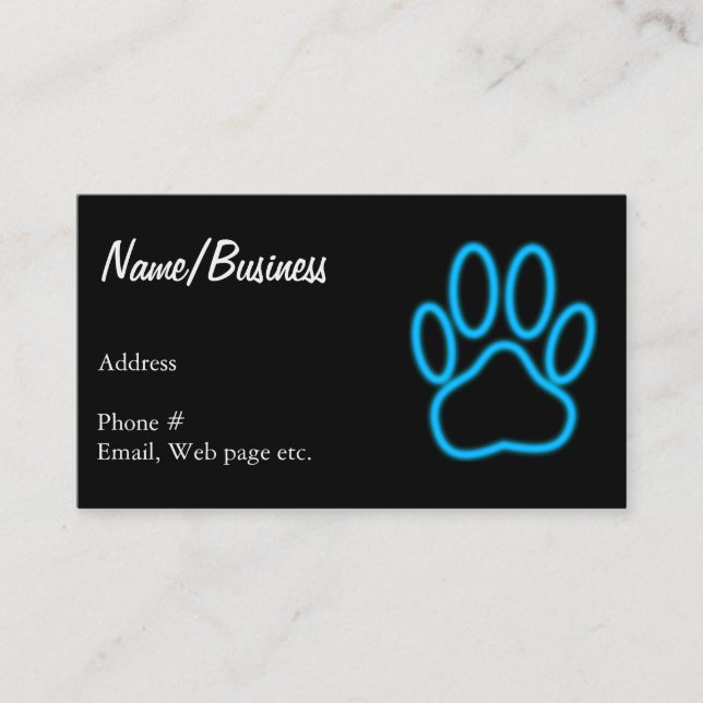 Blue Neon Dog Paw Print Visitenkarte (Vorderseite)