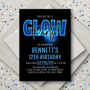 Blue Neon Glow Party Anniversaire Invitation