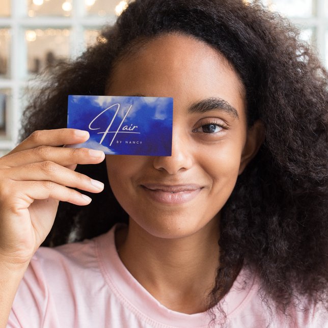 Blue Neon Hair Stylist Script Visitenkarte (Von Creator hochgeladen)