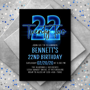 Blue Neon Invitation 22e anniversaire