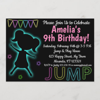 Blue Neon Jump Einladung zum Geburtstag
