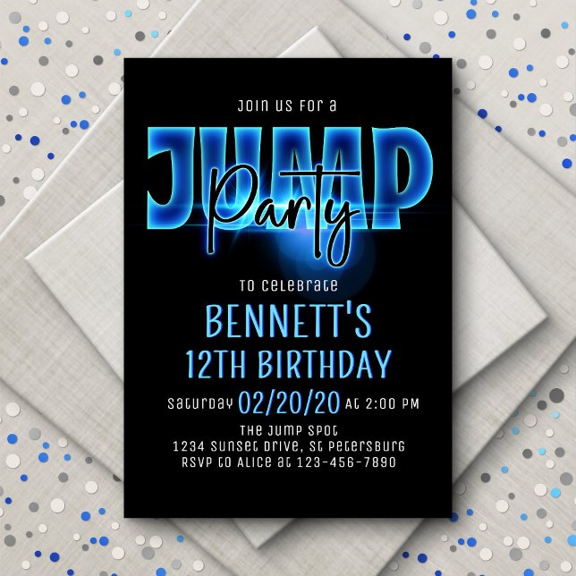 Blue Neon Jump Party Anniversaire Invitation (Créateur téléchargé)