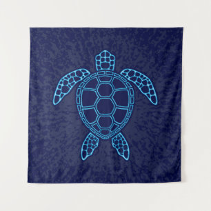 Blue Neon Lava Sea Turtle Symmetrisches Design Wandteppich