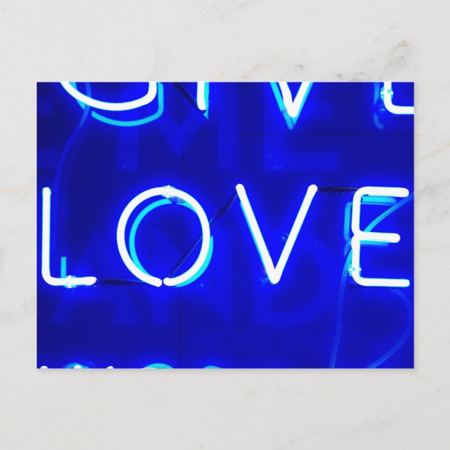 Blue Neon Liebe SIgn Postkarte (Vorderseite)