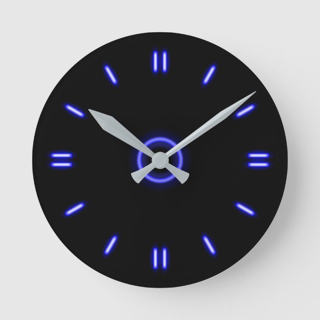 Blue Neon Runde Wanduhr (Vorderseite)