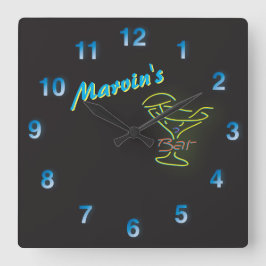 Blue Neon Sign Anpassbare Mancave Taverne Quadratische Wanduhr