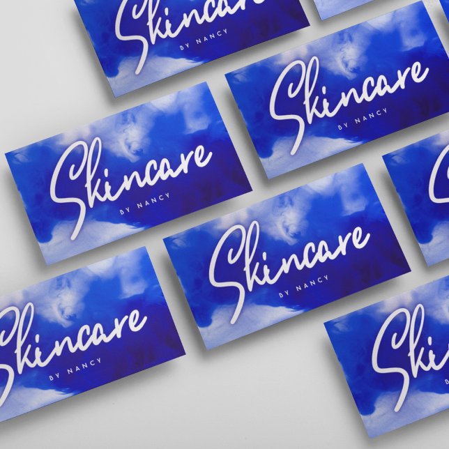 Blue Neon Skincare Script Visitenkarte (Von Creator hochgeladen)