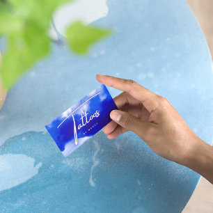 Blue Neon Tattoos Script Visitenkarte