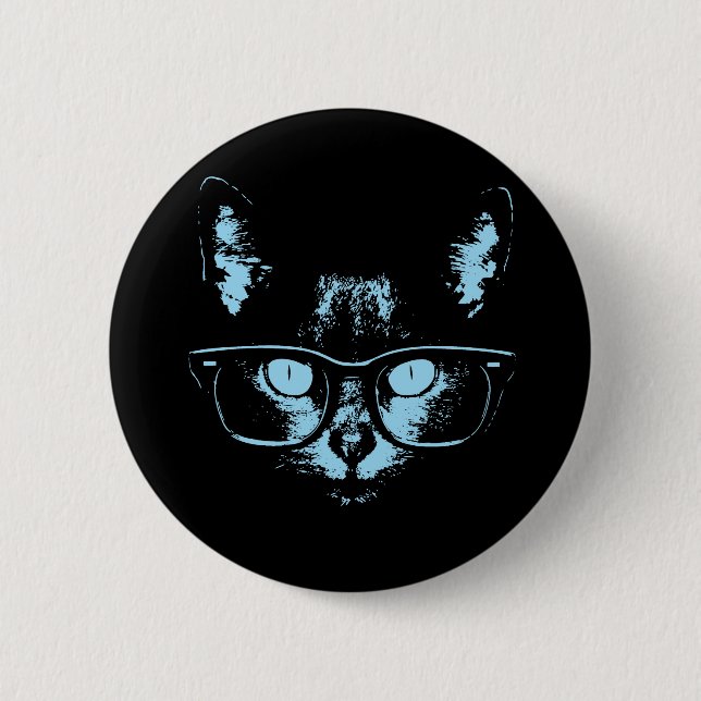 Blue Nerd Cat Button (Vorderseite)