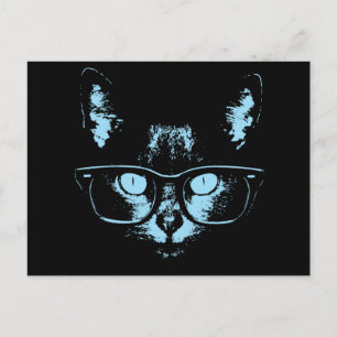 Blue Nerd Cat Postkarte