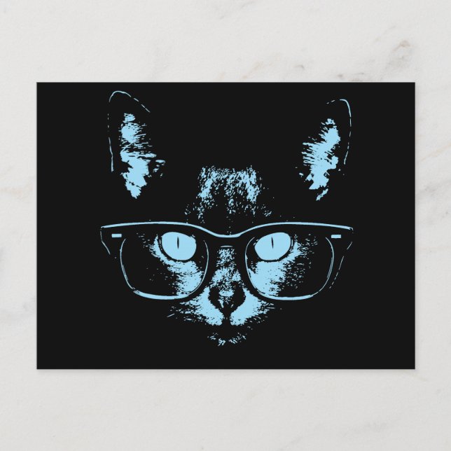Blue Nerd Cat Postkarte (Vorderseite)