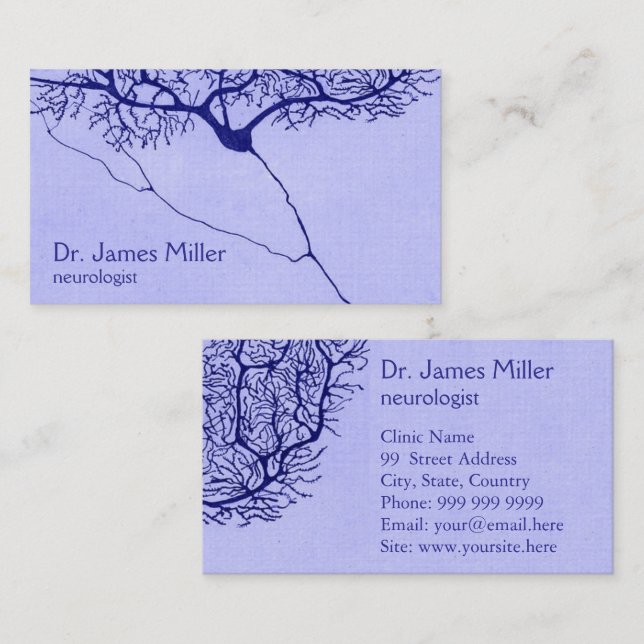 Blue Neurologist Business Card mit Neuron Zeichnen Visitenkarte (Vorne/Hinten)