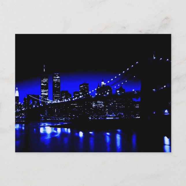 Blue New York City Brooklyn Bridge Postcard Postkarte (Vorderseite)