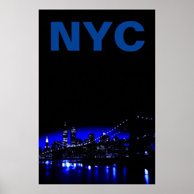 Blue New York City Night Brooklyn Bridge Poster (Vorne)