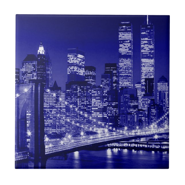 Blue New York City Night Fliese (Vorderseite)