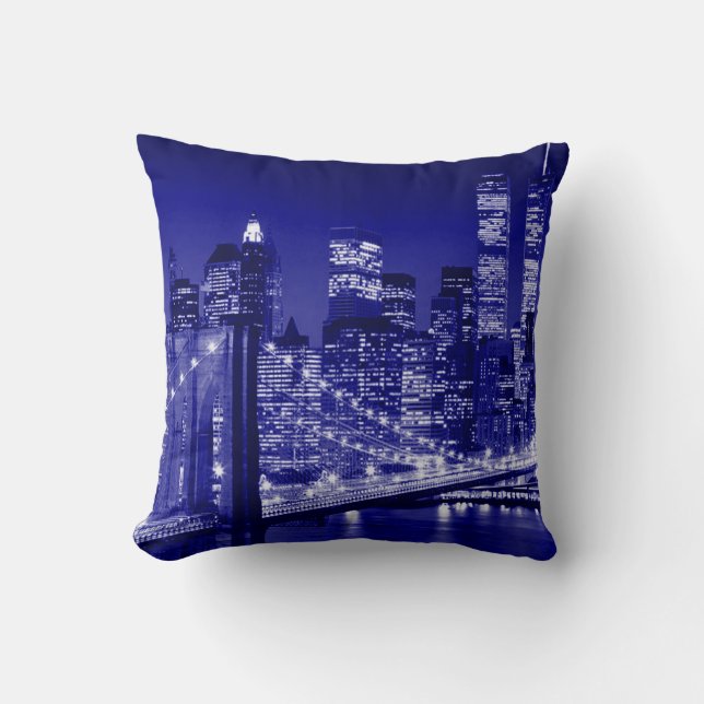Blue New York City Night Kissen (Vorderseite)