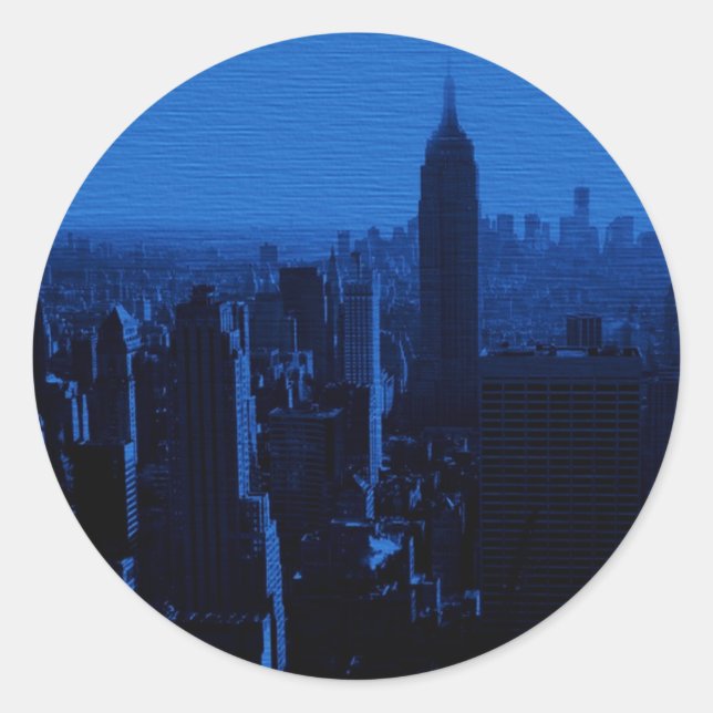 Blue New York City Night Runder Aufkleber (Vorderseite)