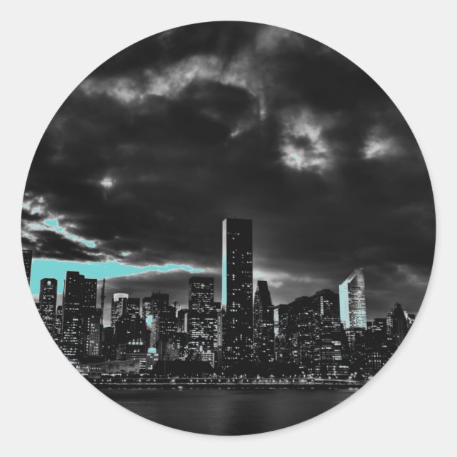 Blue New York City Night Runder Aufkleber (Vorderseite)