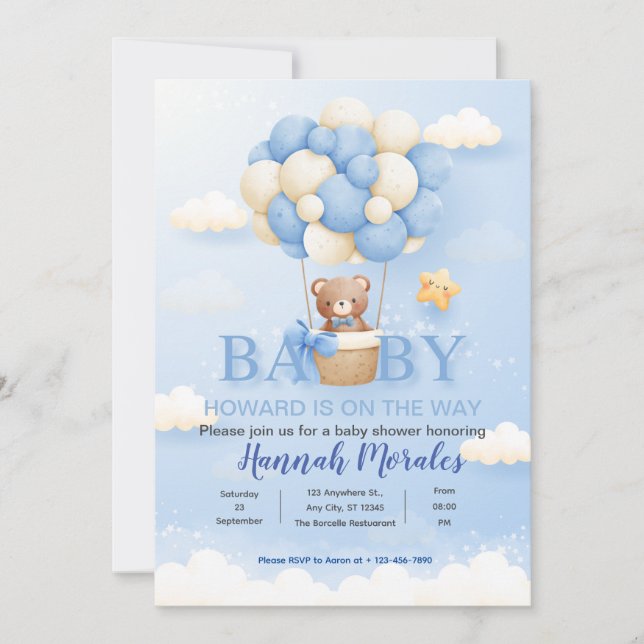 Blue Niedlich Baby Bear Baby Shower Einladung (Vorderseite)