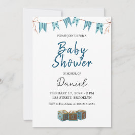 Blue Niedlich Baby Dusche Einladung