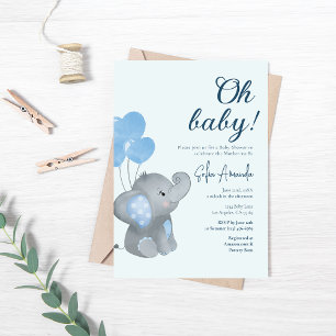 Blue Niedlich Baby Elephant Baby Dusche Einladung