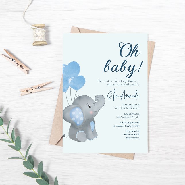 Blue Niedlich Baby Elephant Baby Dusche Einladung (Von Creator hochgeladen)