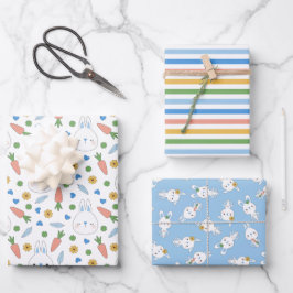 Blue Niedlich Bunnies Stripes Boy Babydusche Geschenkpapier Set