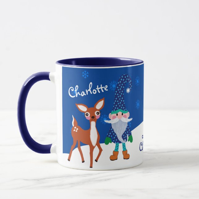 Blue Niedlich Deh and Gnome Personalisierte Weihna Tasse (Links)
