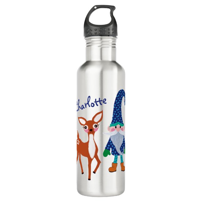Blue Niedlich Deh Personalisierter Weihnachtsgnome Edelstahlflasche (Vorderseite)