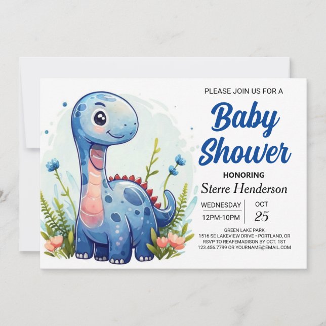 Blue Niedlich Digital Dinosaur Boy Baby Dusche Einladung (Vorderseite)