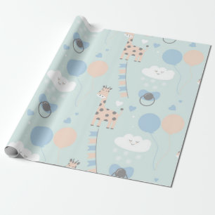 Blue Niedlich Giraffe Baby Duschmuster Geschenkpapier