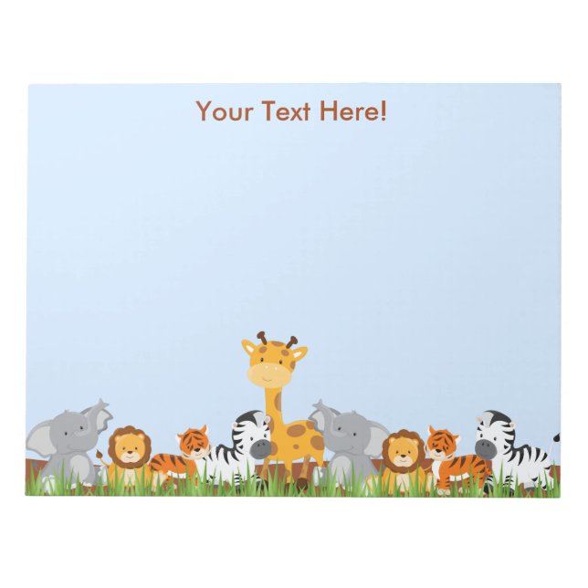 Blue Niedlich Jungle Baby Animals Notepad Notizblock (Vorderseite)