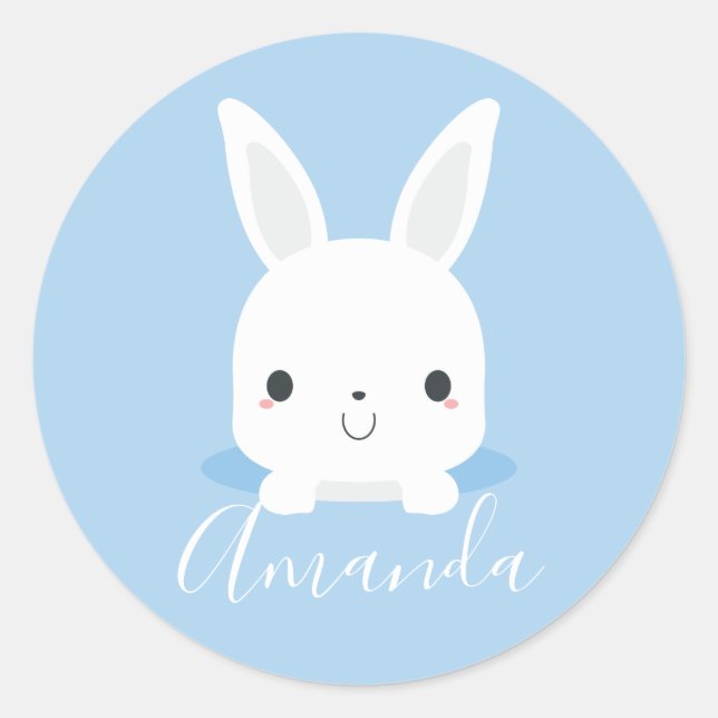 Blue Niedlich Little Bunny Rabbit mit Individuelle Runder Aufkleber (Vorderseite)