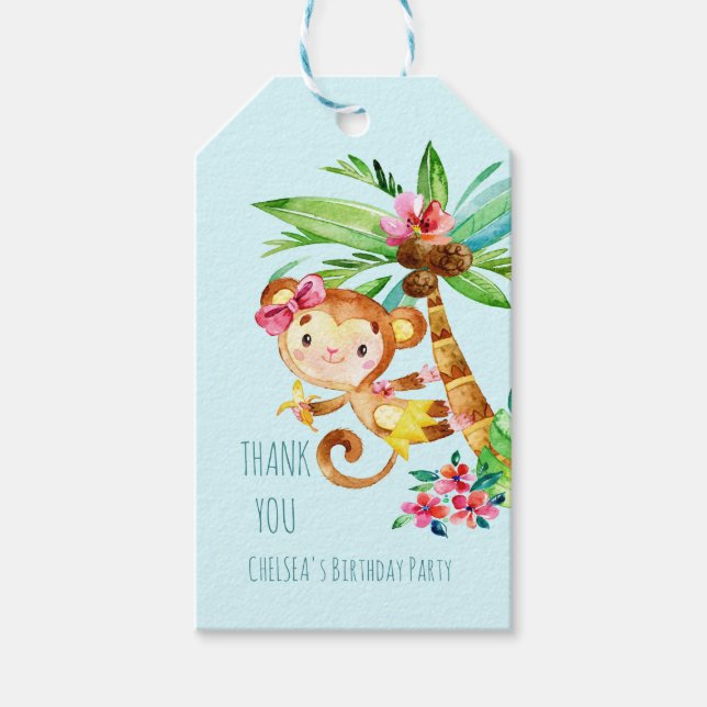 Blue Niedlich Monkey Personalisiert Happy Birthday Geschenkanhänger (Vorderseite)