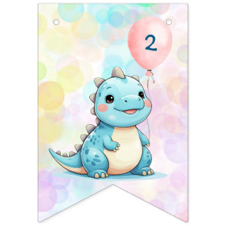 Blue Niedlich Rainbow Balloon Dinosaurier Geburtst Wimpelkette