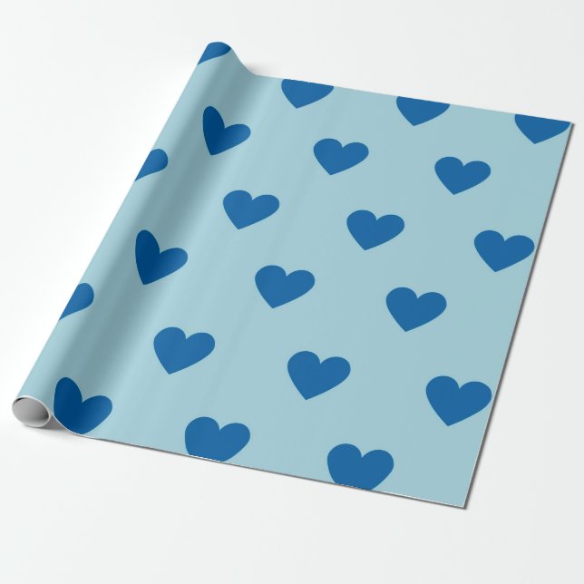Blue Niedlich Simple Heart Pattern Geschenkpapier (Ungerollt)