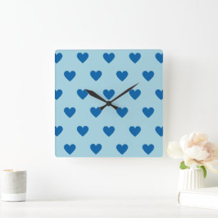 Blue Niedlich Simple Heart Pattern Quadratische Wanduhr