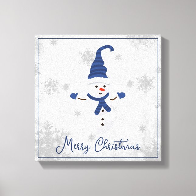 Blue Niedlich Snowman Canvas Print Leinwanddruck (Vorderseite)