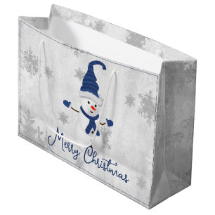 Blue Niedlich Snowman Holiday Geschenktasche Große Geschenktüte