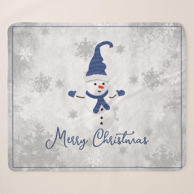 Blue Niedlich Snowman Holiday Sherpa Blanket Sherpadecke (Vorderseite (Horizontal))