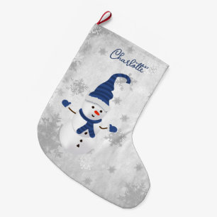 Blue Niedlich Snowman Holiday Strumpf Großer Weihnachtsstrumpf