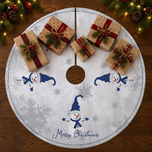 Blue Niedlich Snowman Tree Skirt Fleece Weihnachtsbaumdecke