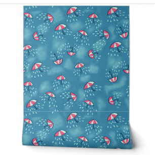 Blue Niedlich Umbrella Rainy Weather Kids Tapete