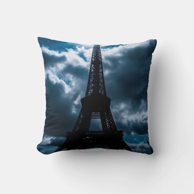 Blue Night Eiffel Tower Paris Französisch Reisen Kissen (Vorderseite)