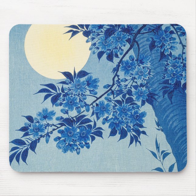 Blue Night Moon Cherry Tree Japanisch Mousepad (Vorne)